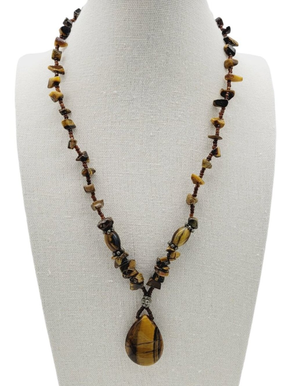 Tiger's Eye Beaded Necklace 18" Everyday Wear Barrel Clasp